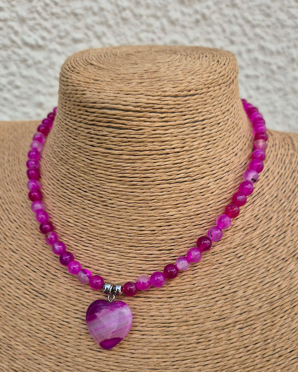 Thumbnail: Pink Agate heart Necklace 