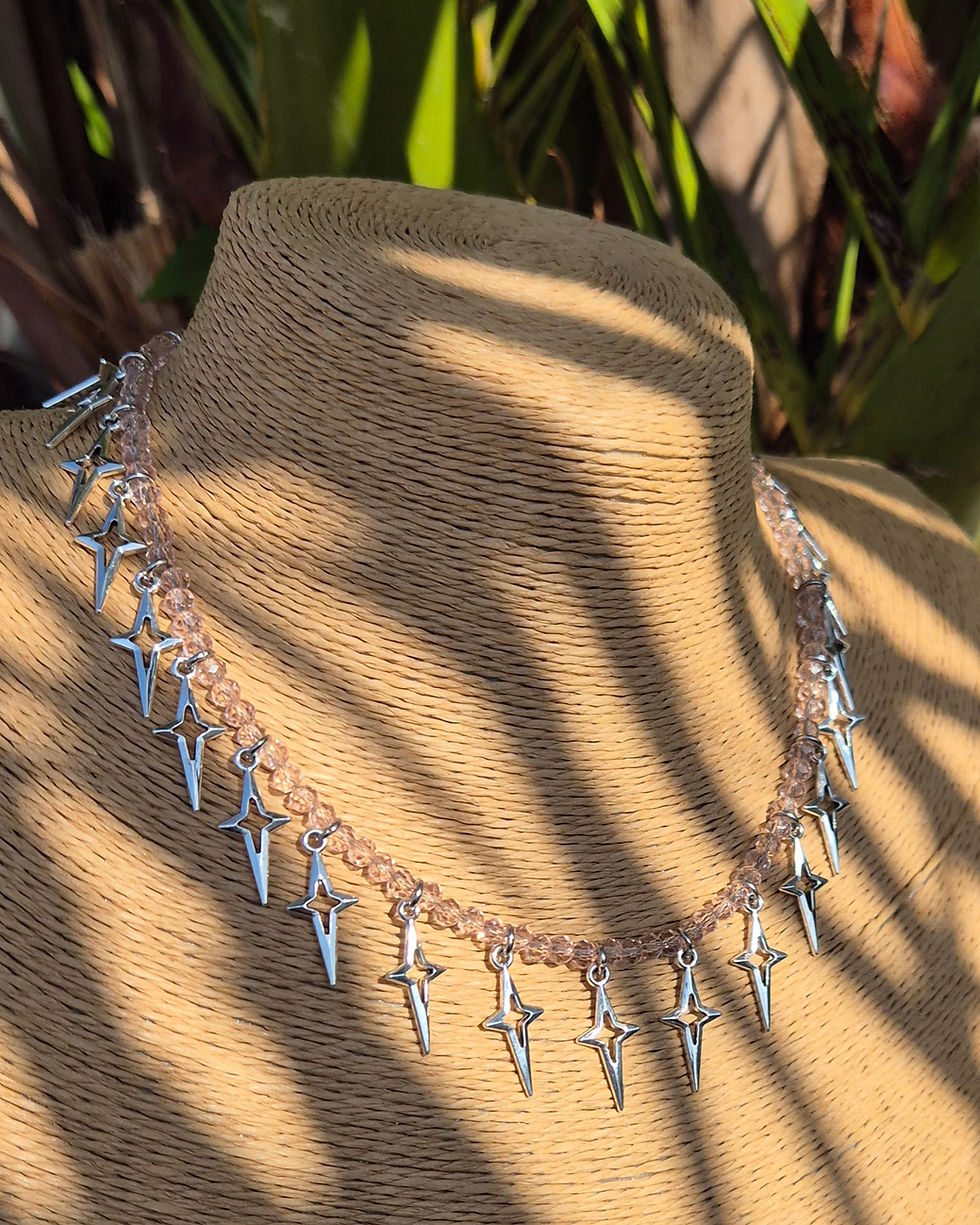 Thumbnail: Glass Crystal Star charm Necklace Choker SILVER