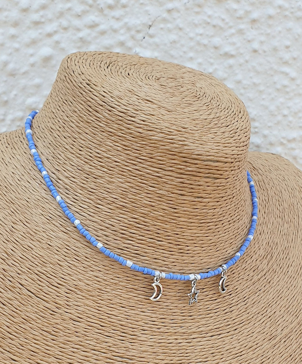 Thumbnail: Star and moon charm necklace choker SILVER