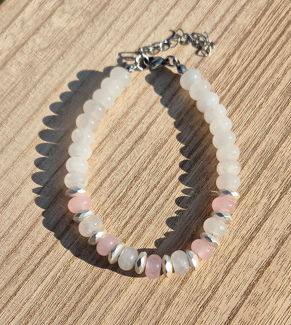Thumbnail: White Jade Rose Quartz Bracelet ~ SILVER 