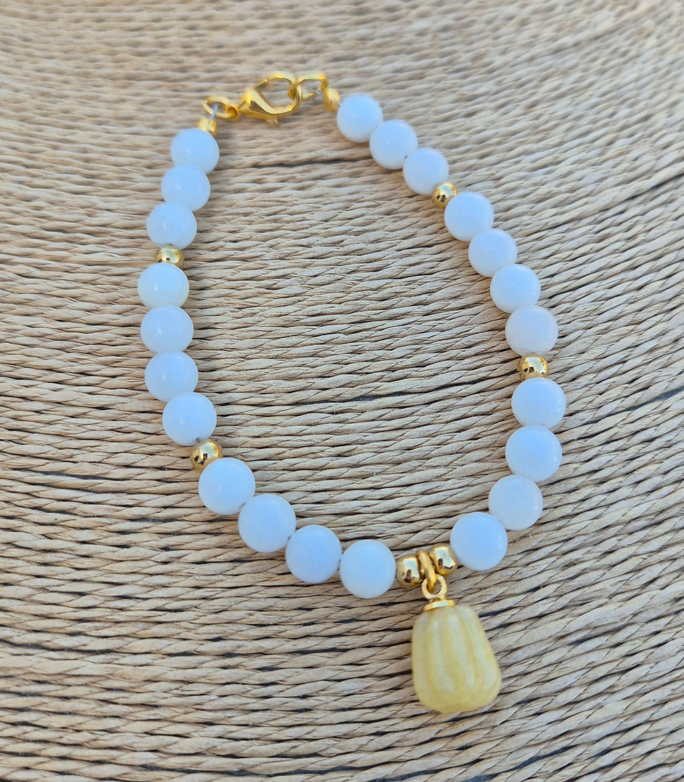 Thumbnail: White Chalcedony pumpkin Bracelet Halloween ~ GOLD