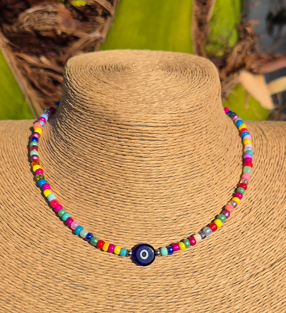 Thumbnail: Evil eye Rainbow Necklace Choker BLUE
