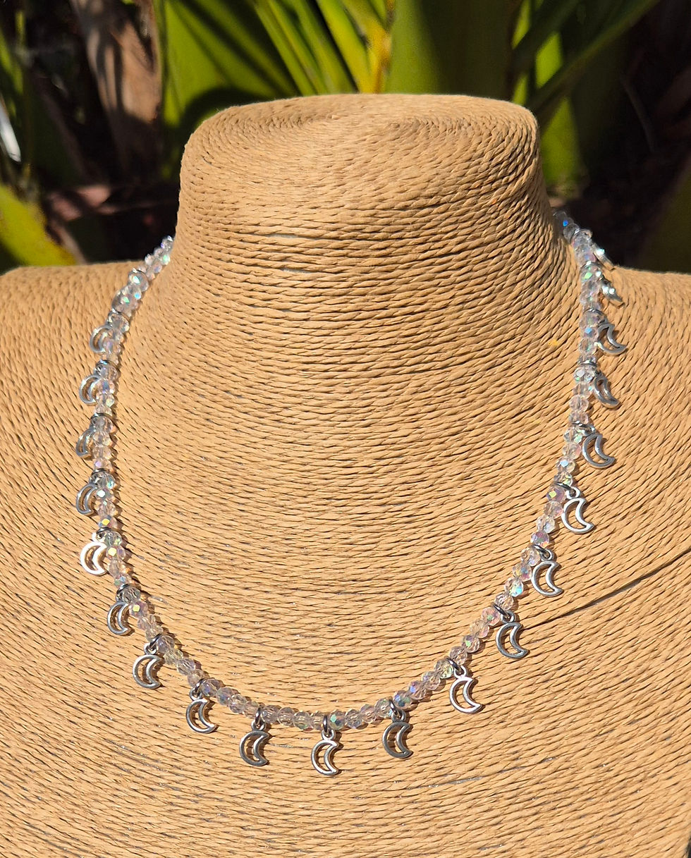 Thumbnail: Glass Crystal Moon charm Necklace 