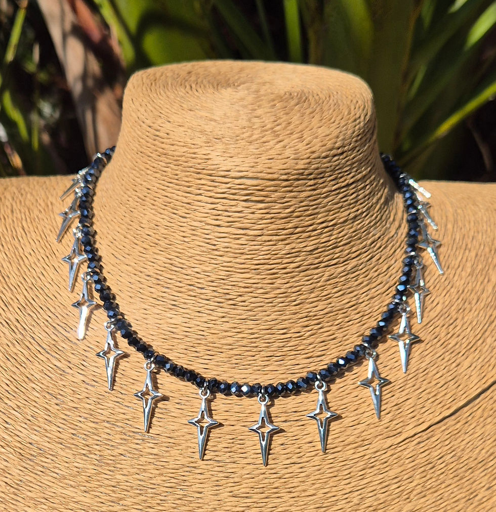 Thumbnail: Glass Crystal Star charm Necklace Choker  SILVER 