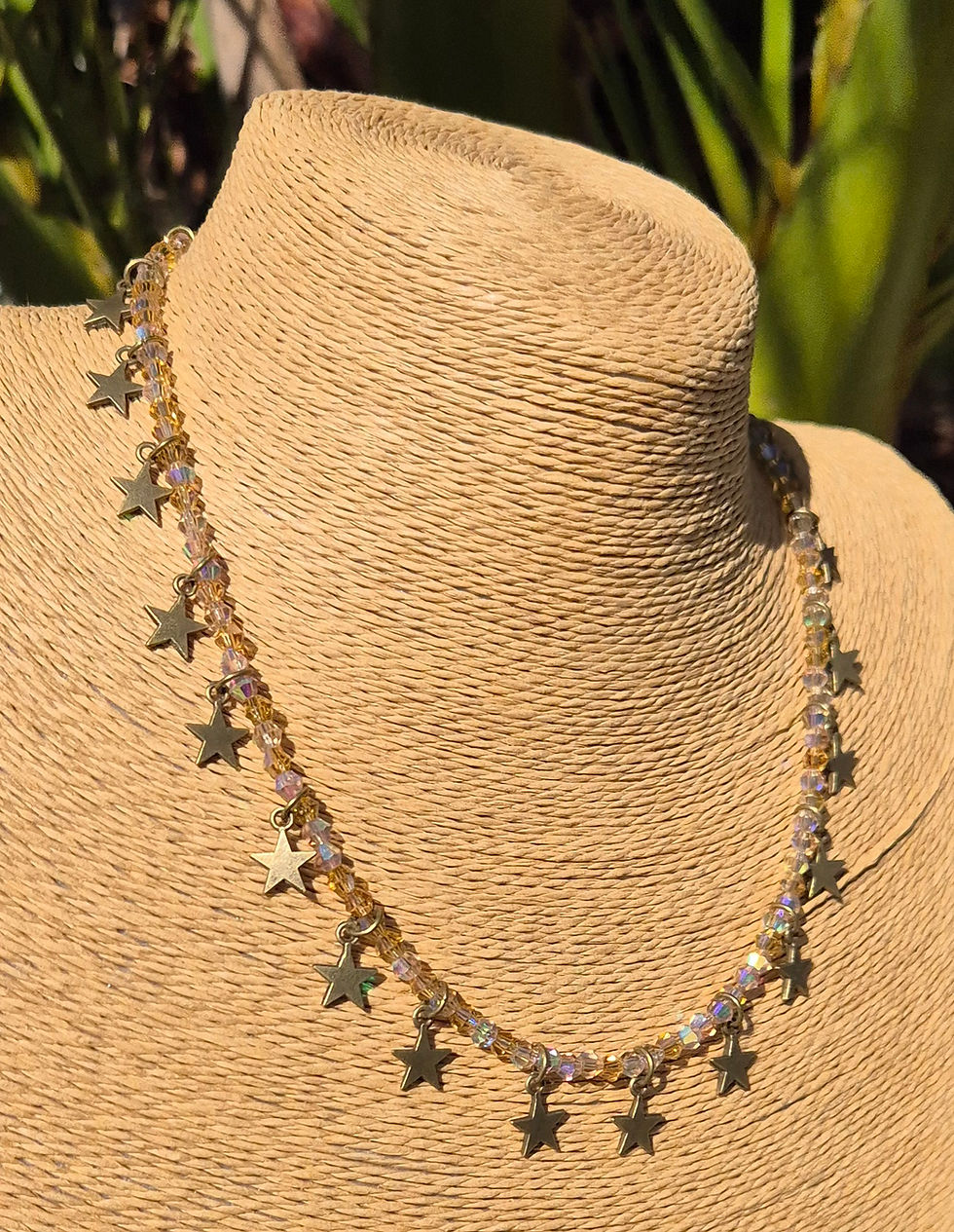 Thumbnail: Glass Crystal Star charm Necklace BRONZE 