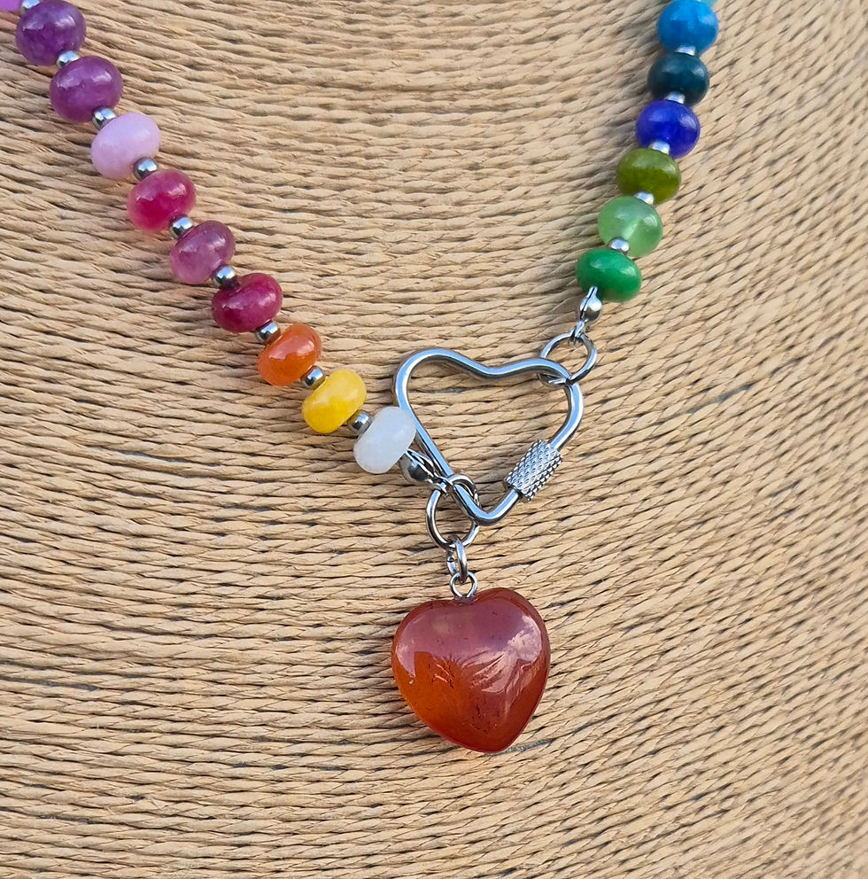 Thumbnail: Rainbow Candy Heart Necklace ~ SILVER 