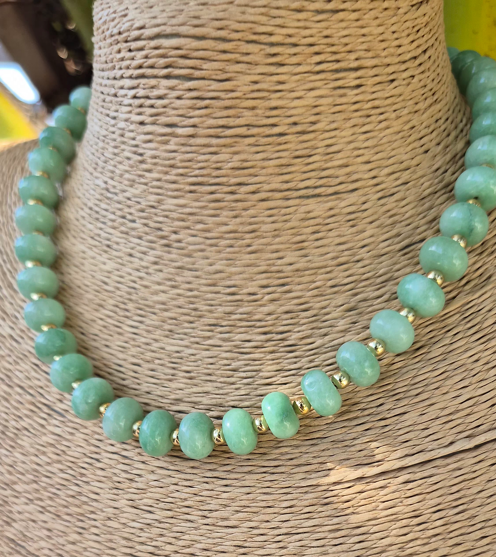 Thumbnail: Green Jade Necklace ~ GOLD