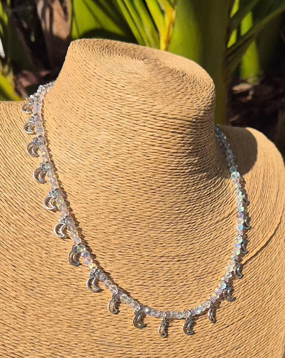 Thumbnail: Glass Crystal Moon charm Necklace 