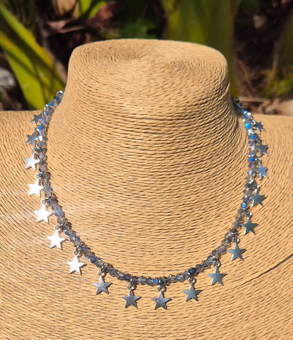 Thumbnail: Glass Crystal Star charm Necklace SILVER 