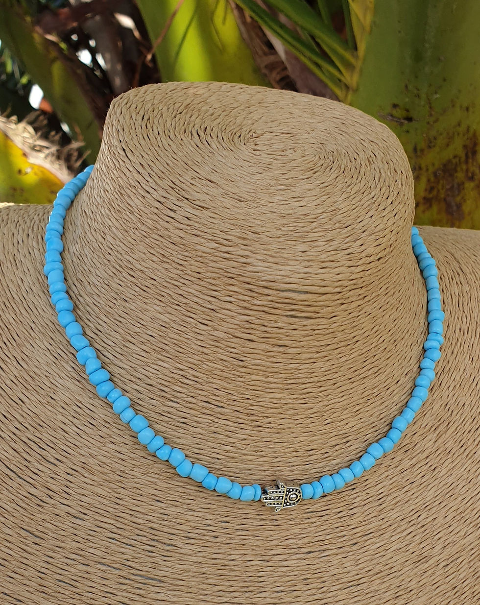 Thumbnail: Hamsa necklace choker LIGHT BLUE