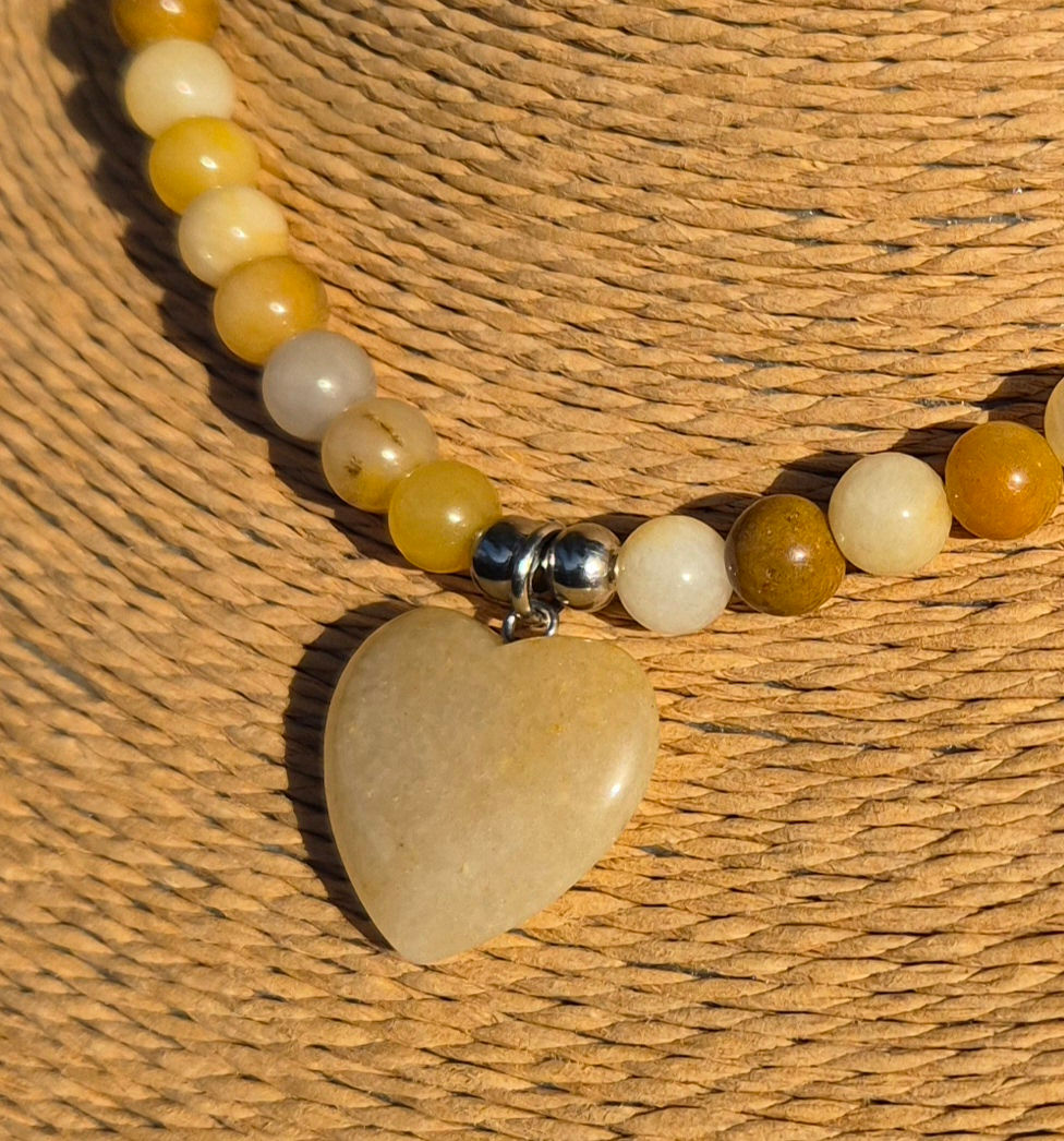 Thumbnail: Yellow Honey Jade heart Necklace Choker 