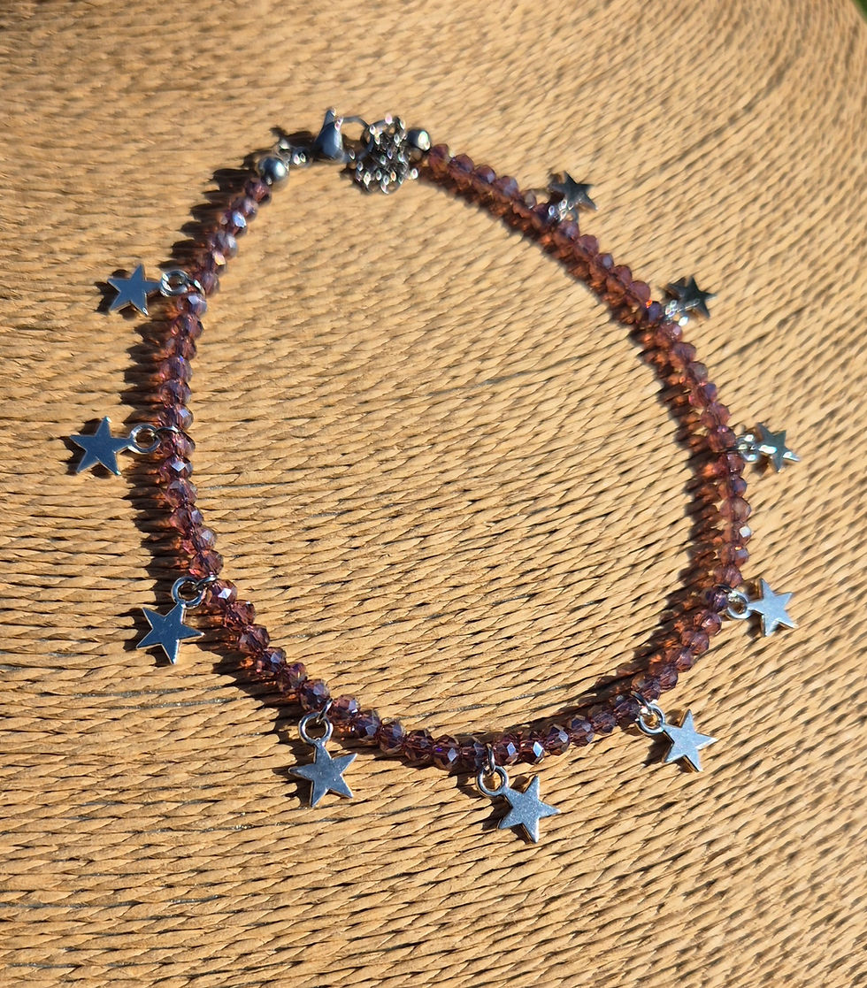 Thumbnail: Glass Crystal Star charm Anklet SILVER 