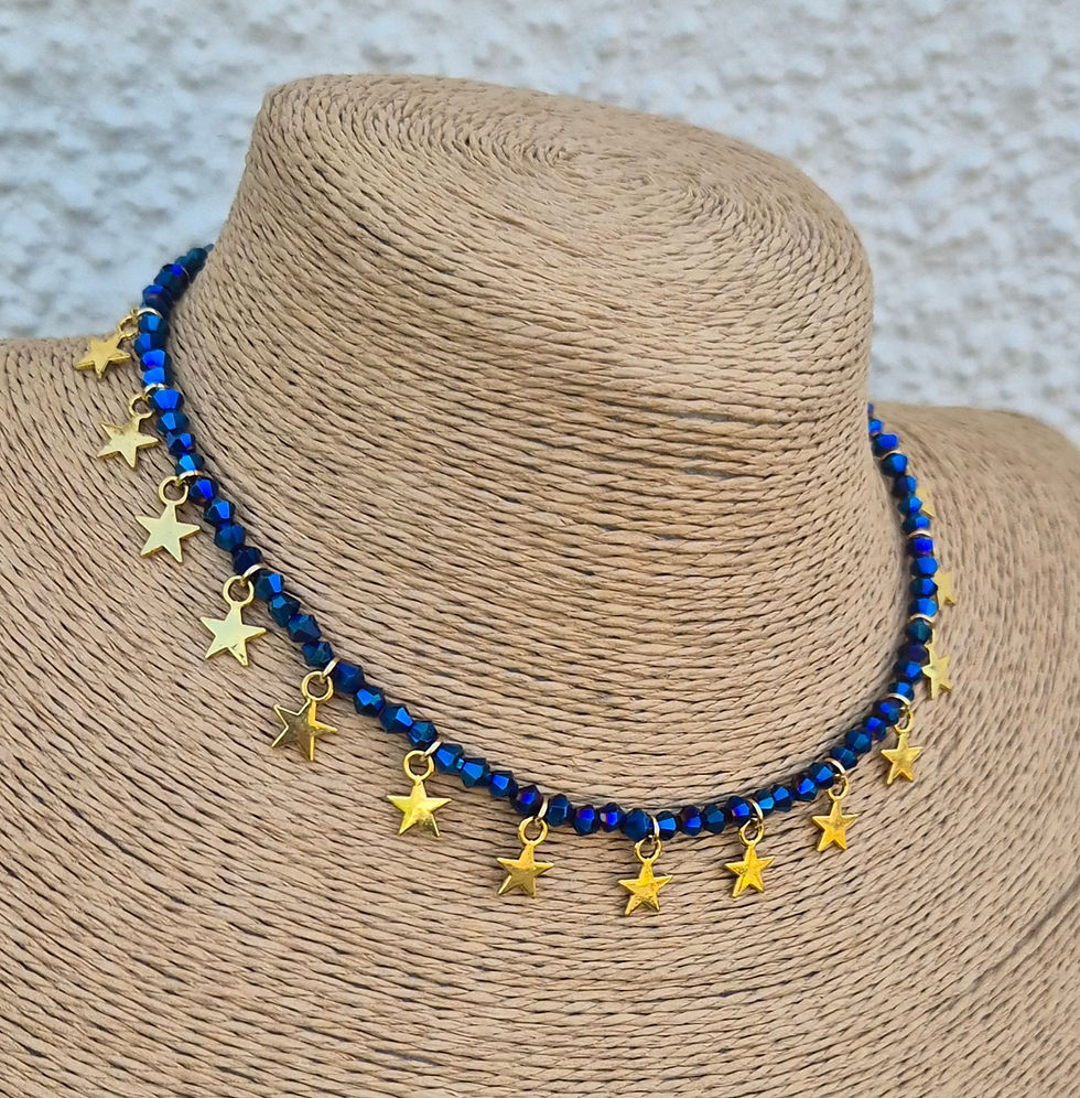 Thumbnail: Glass Crystal Star Charm Necklace Choker GOLD