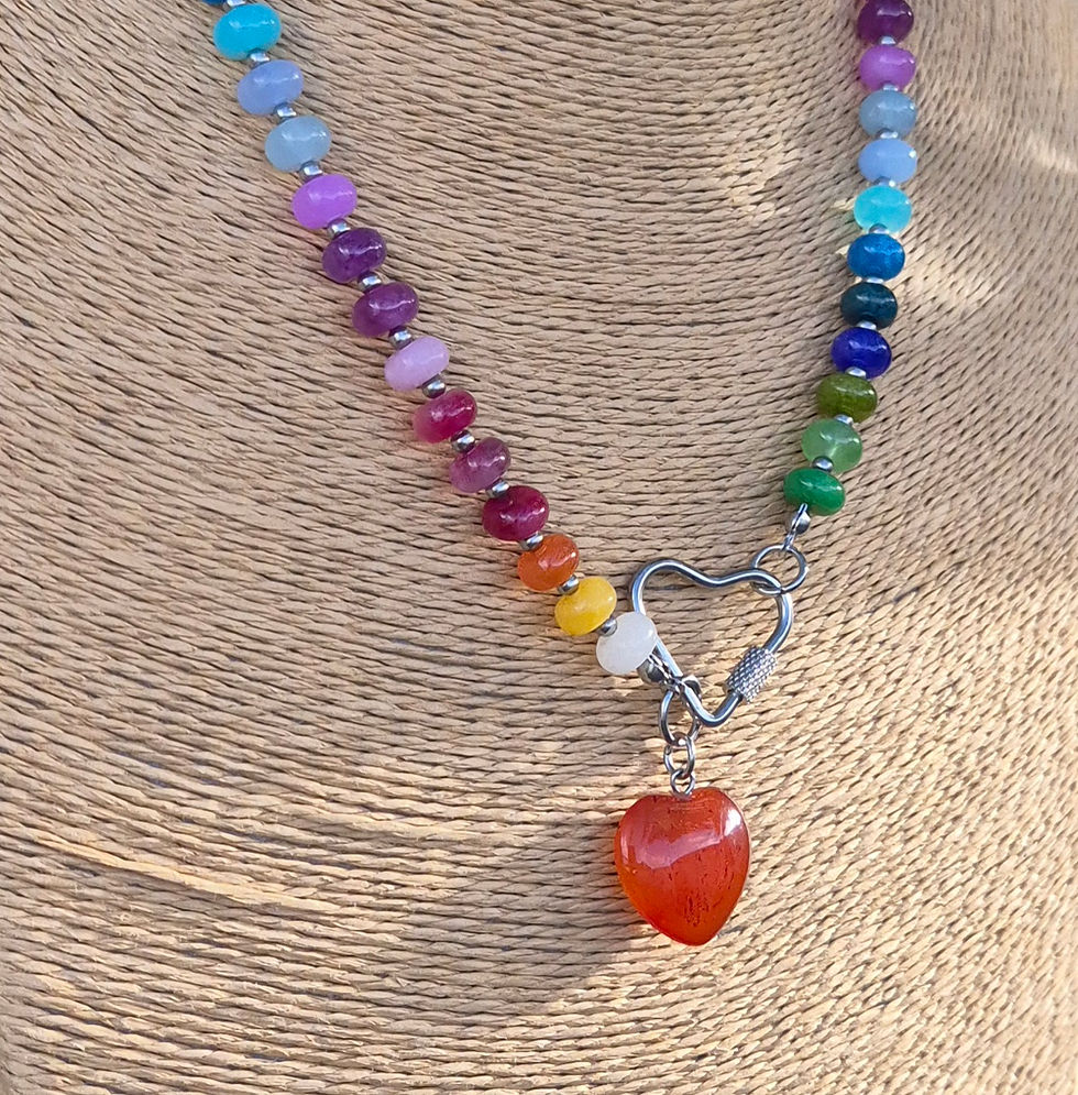 Thumbnail: Rainbow Candy Heart Necklace ~ SILVER 