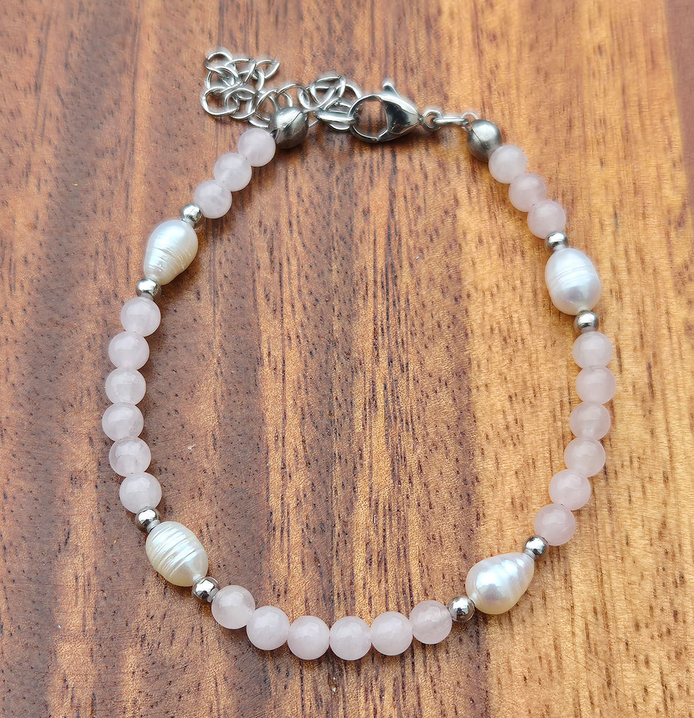 Thumbnail: Freshwater Pearl Bracelet Rose Quartz 