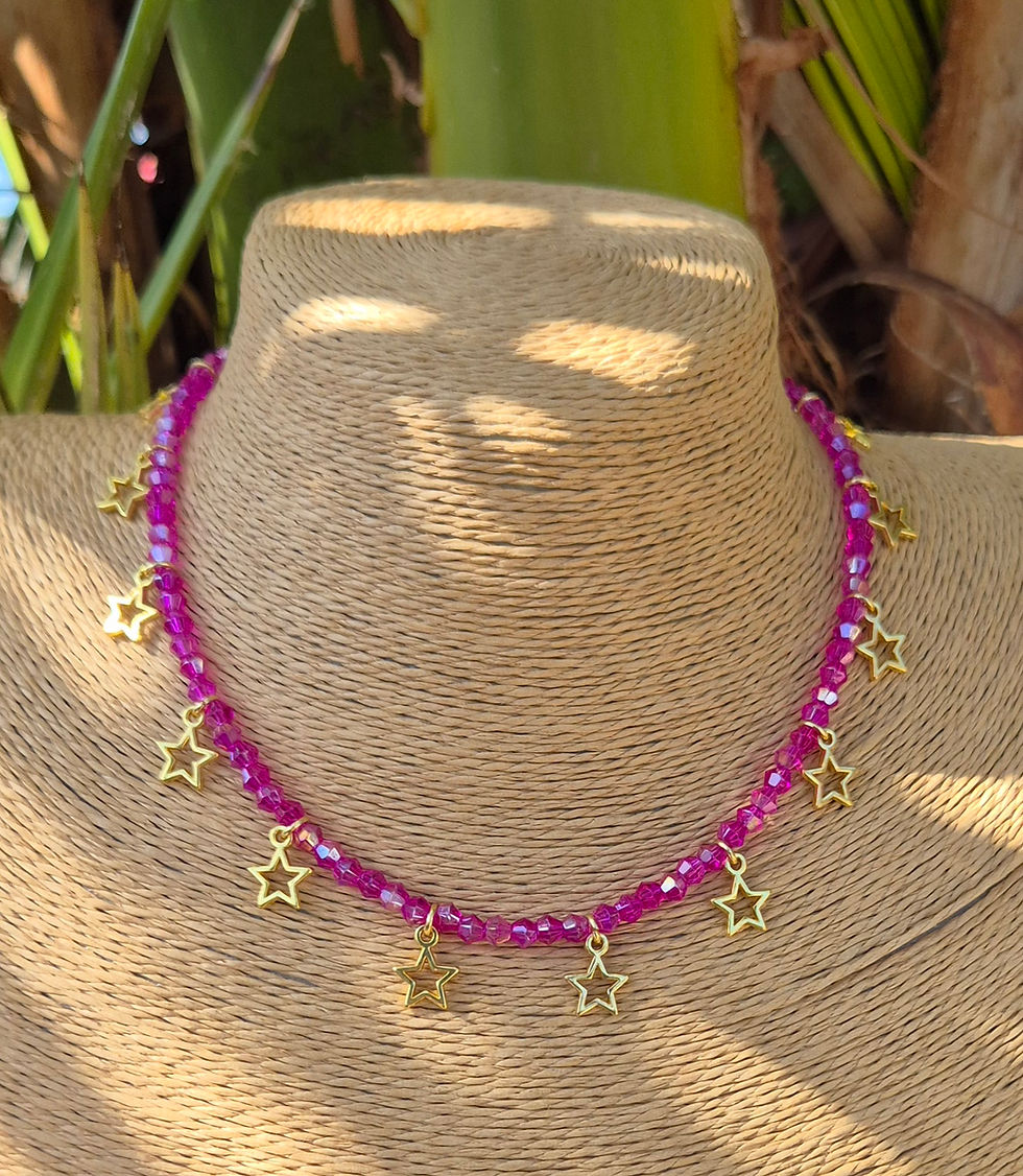 Thumbnail: Glass Crystal Star charm Necklace choker GOLD