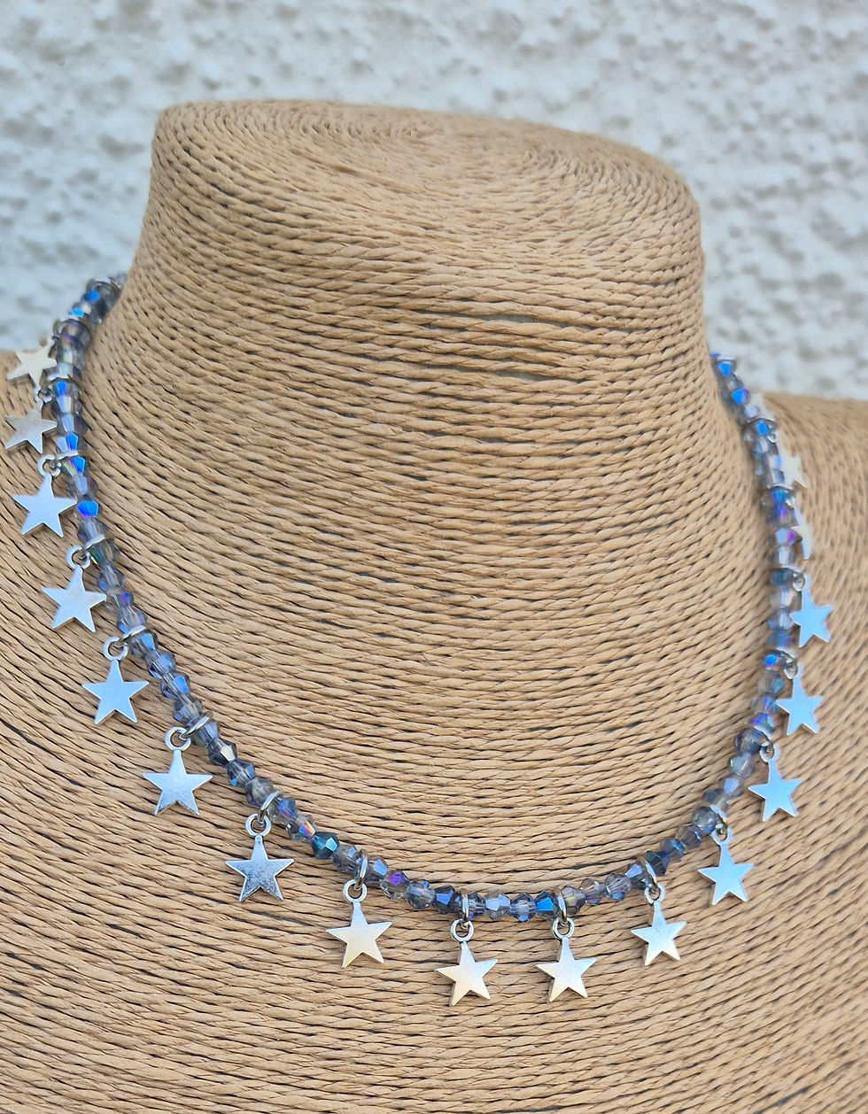 Thumbnail: Glass Crystal Star charm Necklace SILVER 
