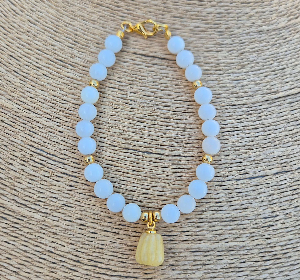 Thumbnail: White Chalcedony pumpkin Bracelet Halloween ~ GOLD