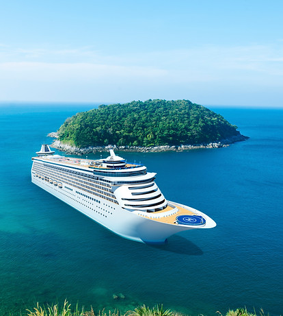 cruise ship on island