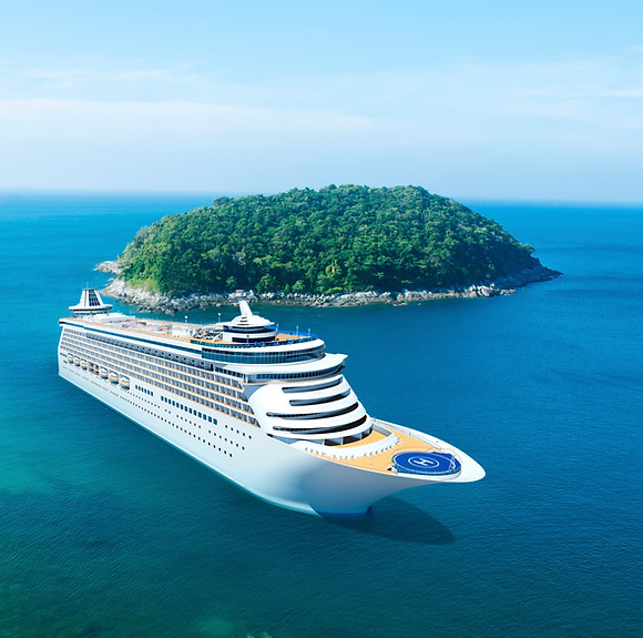 cruise ship on island
