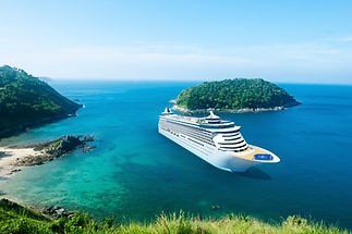 cruise ship on island