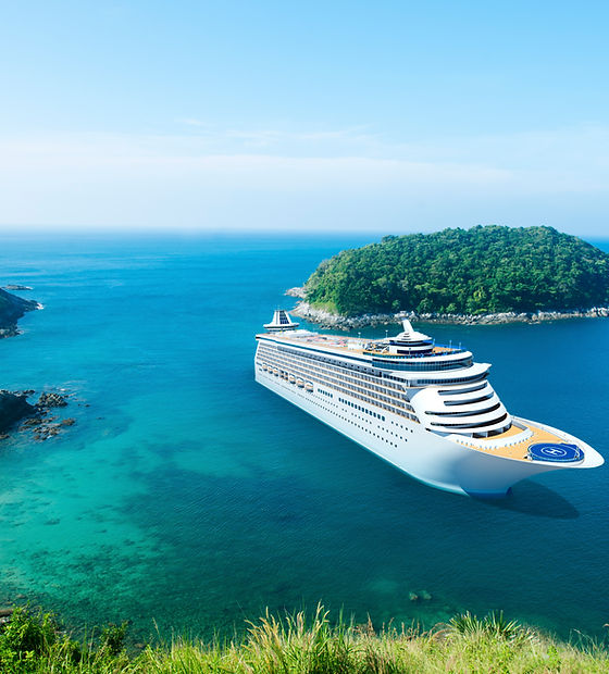 cruise ship on island
