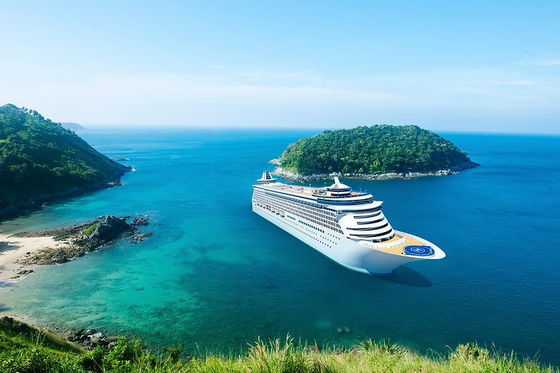 cruise ship on island