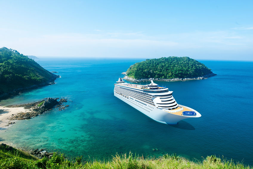 cruise ship on island