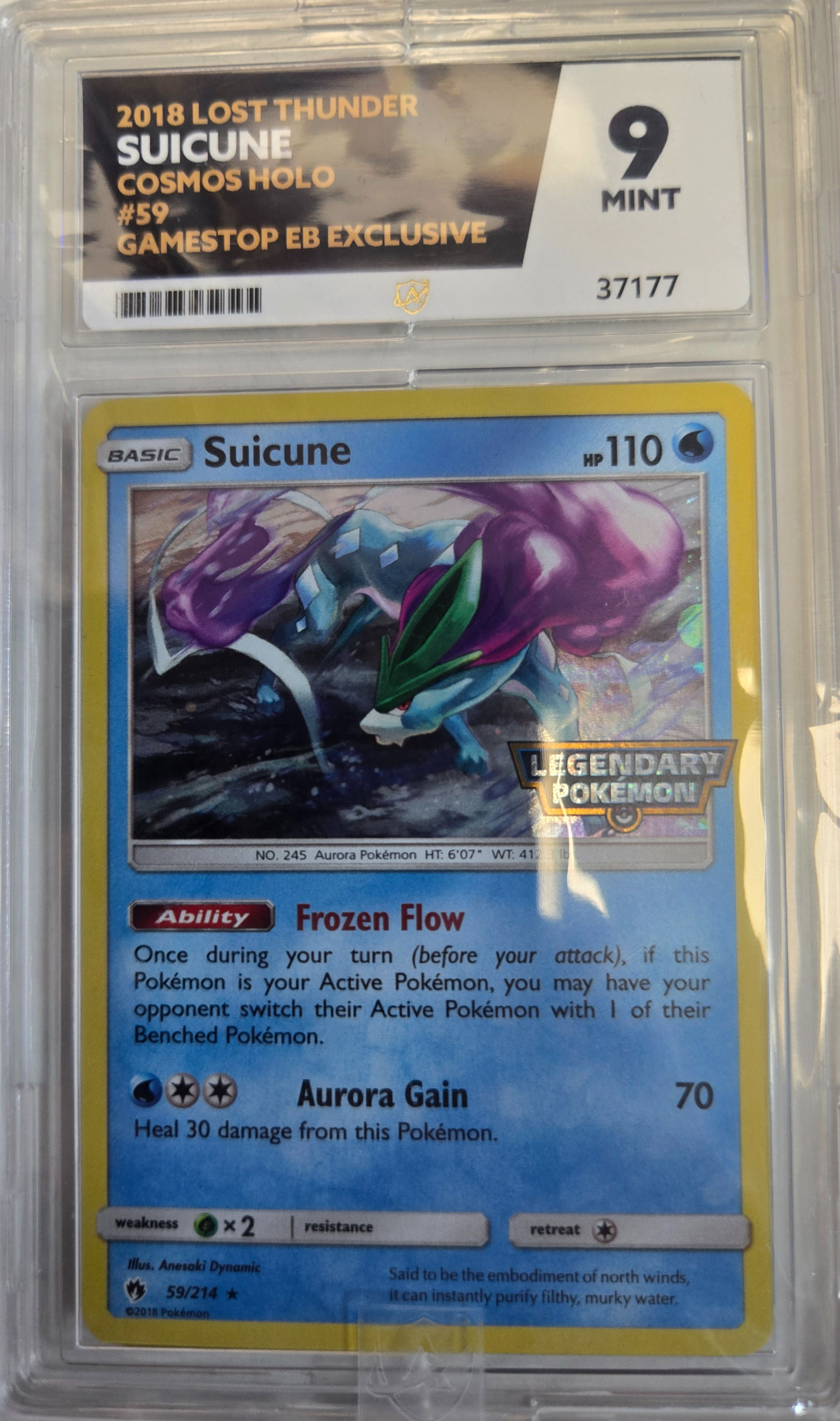 POKEMON: Suicune (59/214)(STAMP)(LOST THUNDER)(GRADED 9)(MINT)