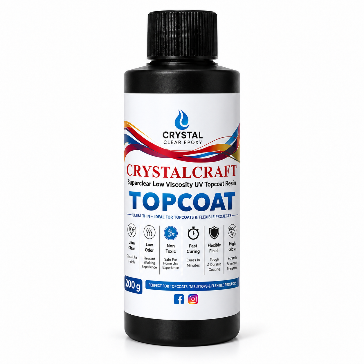 UV-Harz Topcoat – dünnflüssiges, kristallklares UV Resin von Crystal Clear Epoxy für Schmuck und glänzende Versiegelungen