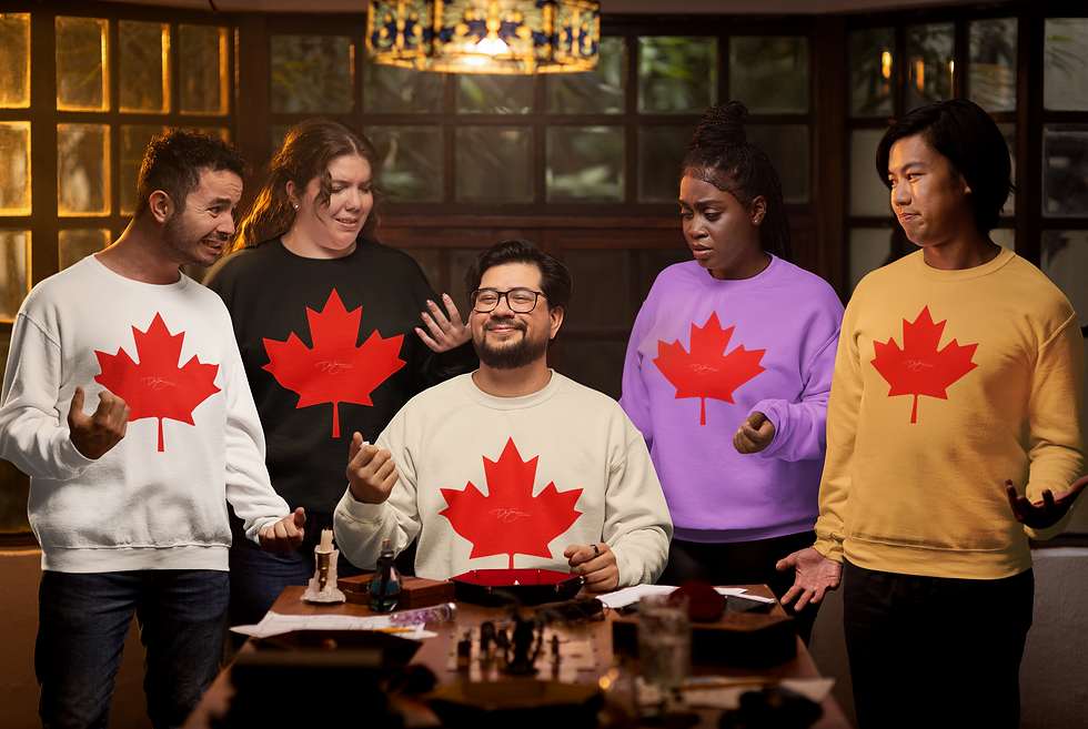 Miniature : A woman proudly wears a garment featuring Dre Erwin's Canadian maple leaf design, accentuated by the Dre Erwin Photography logo placed prominently in the center. The clothing piece exudes Canadian pride through its artistic portrayal of the maple leaf, showcasing Dre Erwin's unique design and brand.