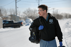 Saskatchewan Union of Nurses | Nurse RNAAP Dre Erwin filming commercial in Pinehouse Lake