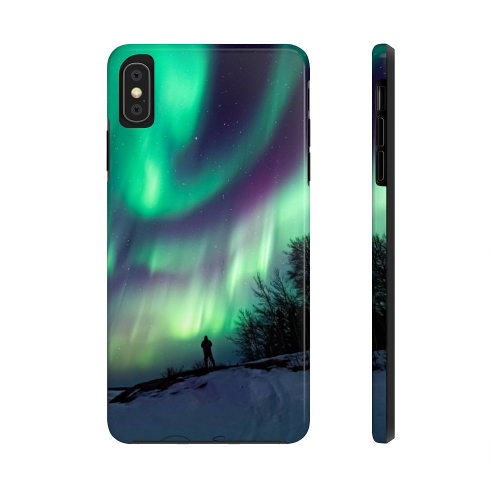 Miniature : For sale are cell phone cases featuring the motivational message 'Do What Makes You Happy' overlaid on a captivating photo of the Northern Lights in Canada, captured by Dre Erwin Photography. The cases showcase the mesmerizing beauty of the Aurora Borealis dancing across the sky, adding a sense of wonder and positivity to your phone while carrying an empowering message.
