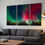 Miniature : Three-piece split canvas wall art triptych displaying a panoramic red and green aurora borealis storm