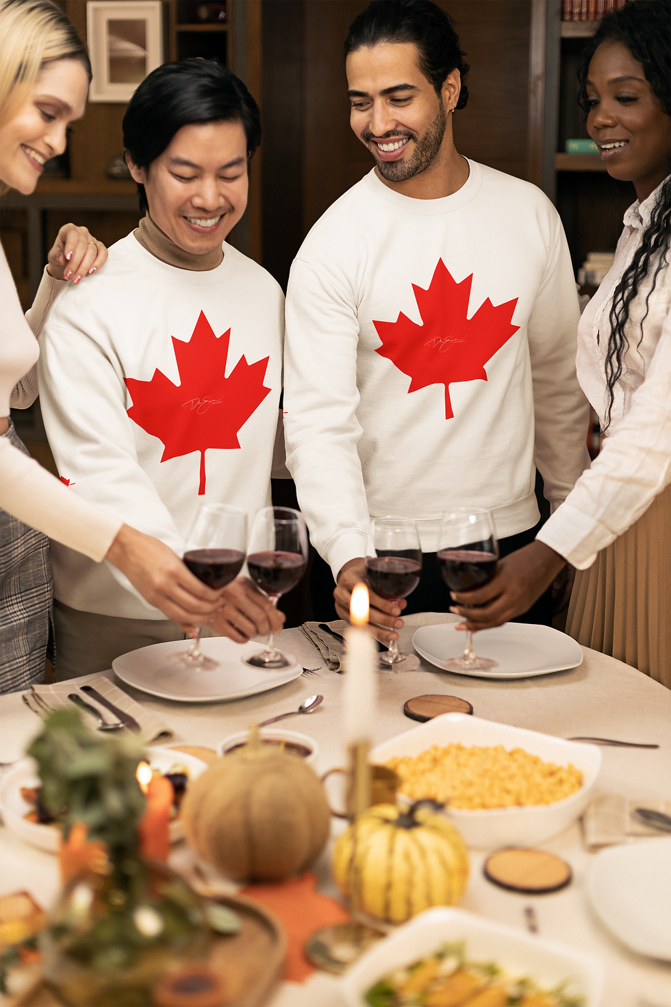 Miniature : A woman proudly wears a garment featuring Dre Erwin's Canadian maple leaf design, accentuated by the Dre Erwin Photography logo placed prominently in the center. The clothing piece exudes Canadian pride through its artistic portrayal of the maple leaf, showcasing Dre Erwin's unique design and brand.