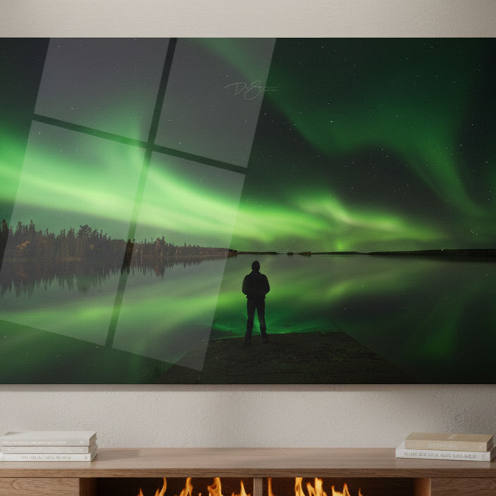 Miniature : Panoramic 2:1 Northern Lights over Gordon Lake Saskatchewan by Dre Erwin.