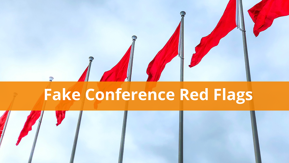 A bunch of red flags on flagpoles, representing Fake Conference Red Flags