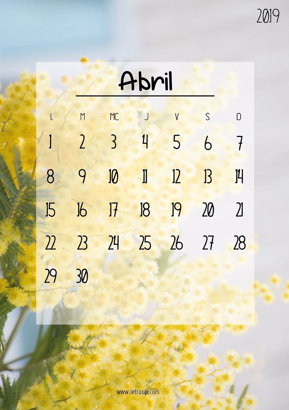 ABRIL 2019 - CALENDARIO DESCARGABLE