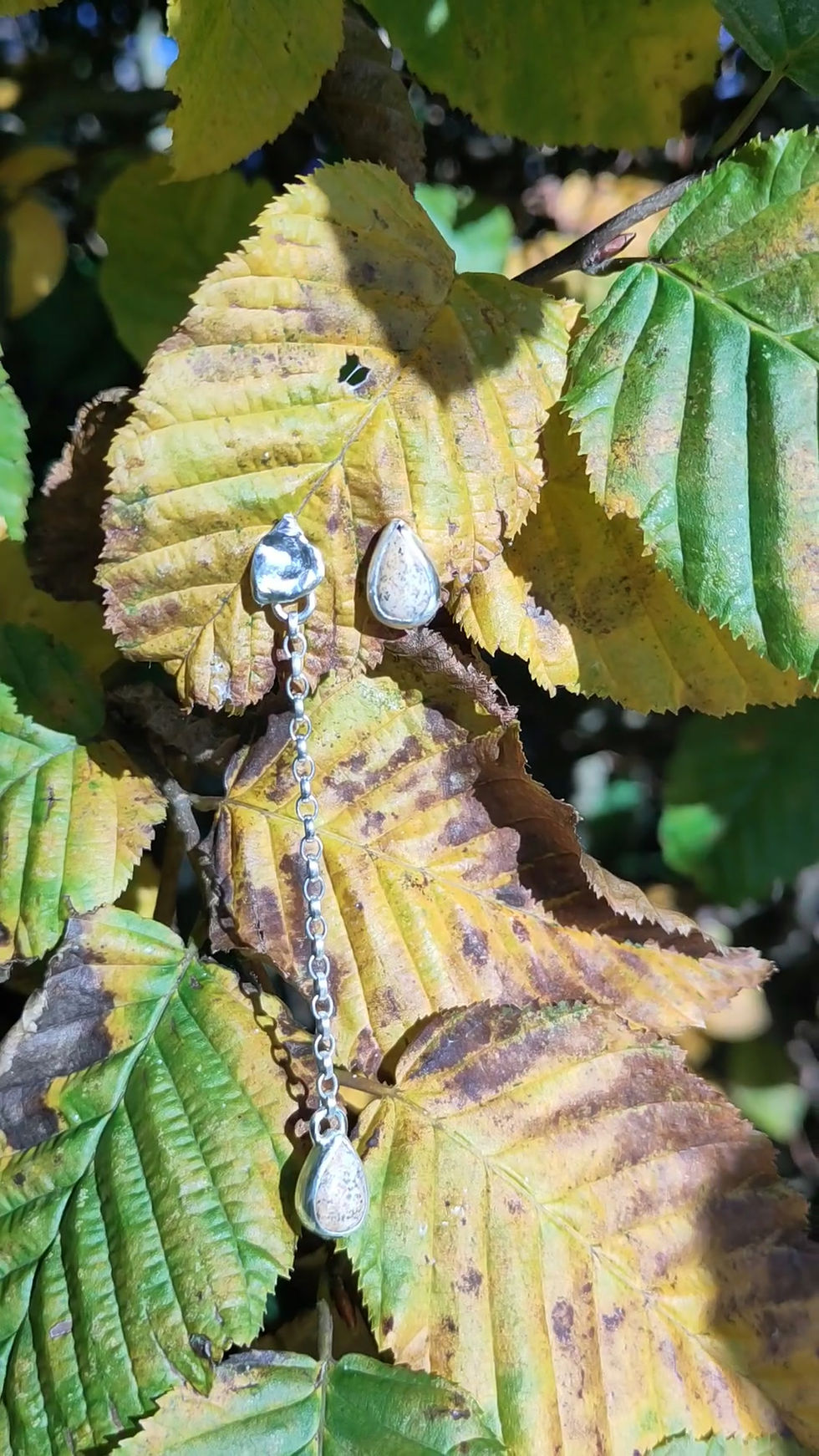 Thumbnail: Falling leaf earrings, picture jasper