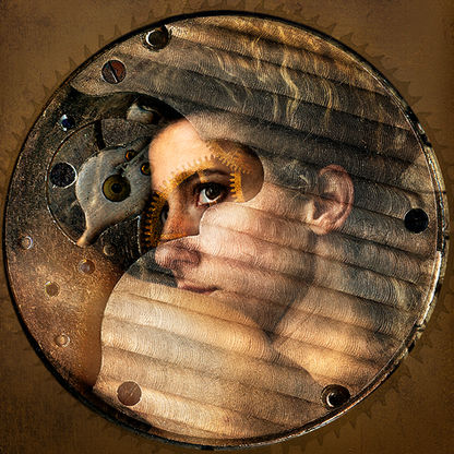 9. Fine art portrait incorporating clock hands and textures