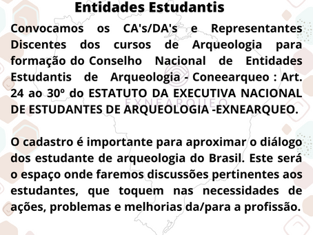 Chamada pública para Cadastro de Entidades Estudantis e Cadastro de Estudantes de Arqueologia