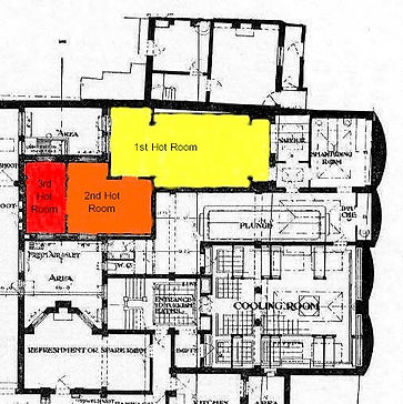 Plan of Camberwell Victorian Turkish baths showing predetermined route through the hot rooms