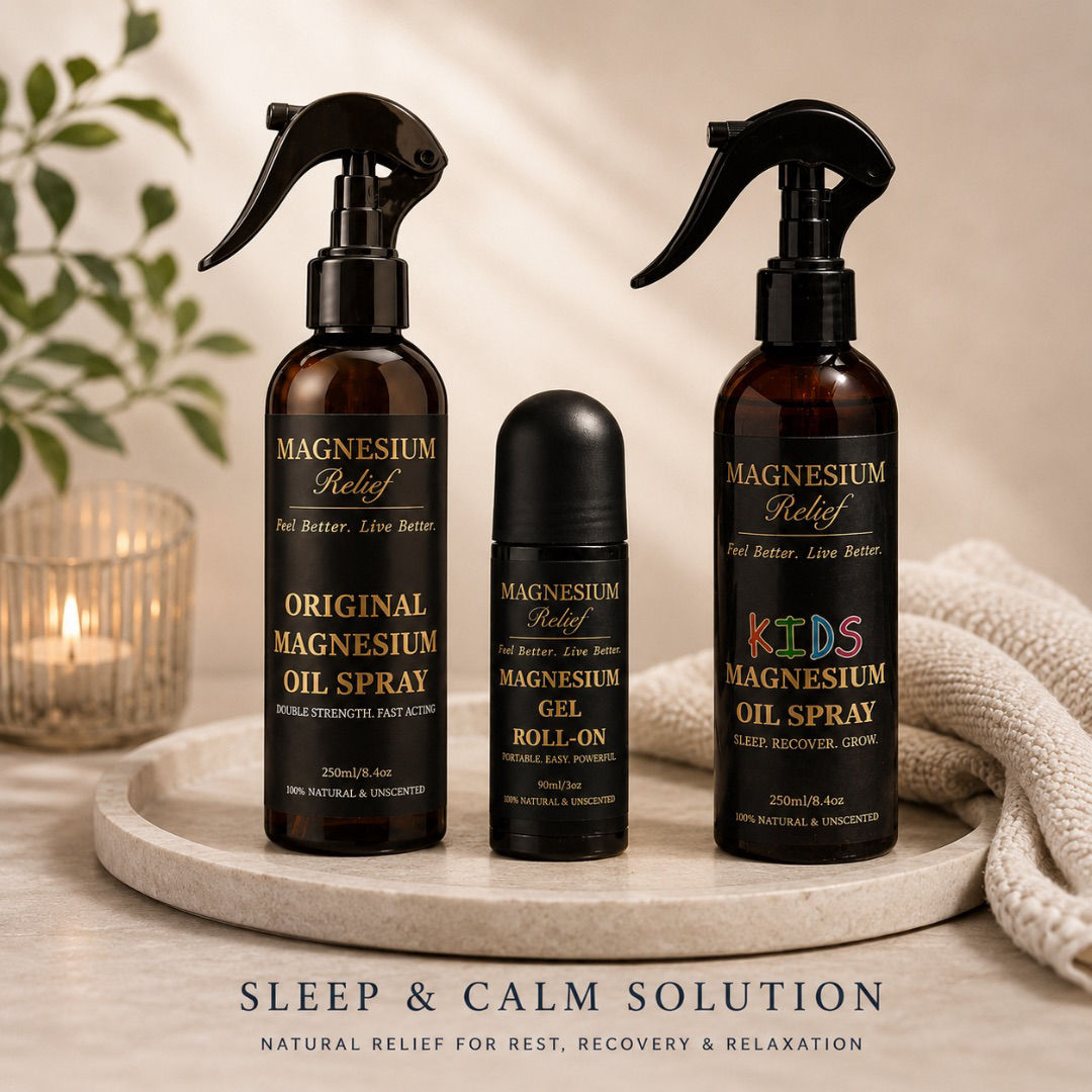 Sleep and Calm Solution - Magnesium Spray, Kids Spray & Gel Roll (3-Piece Set)