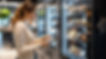 woman checking vending machine stock and prices