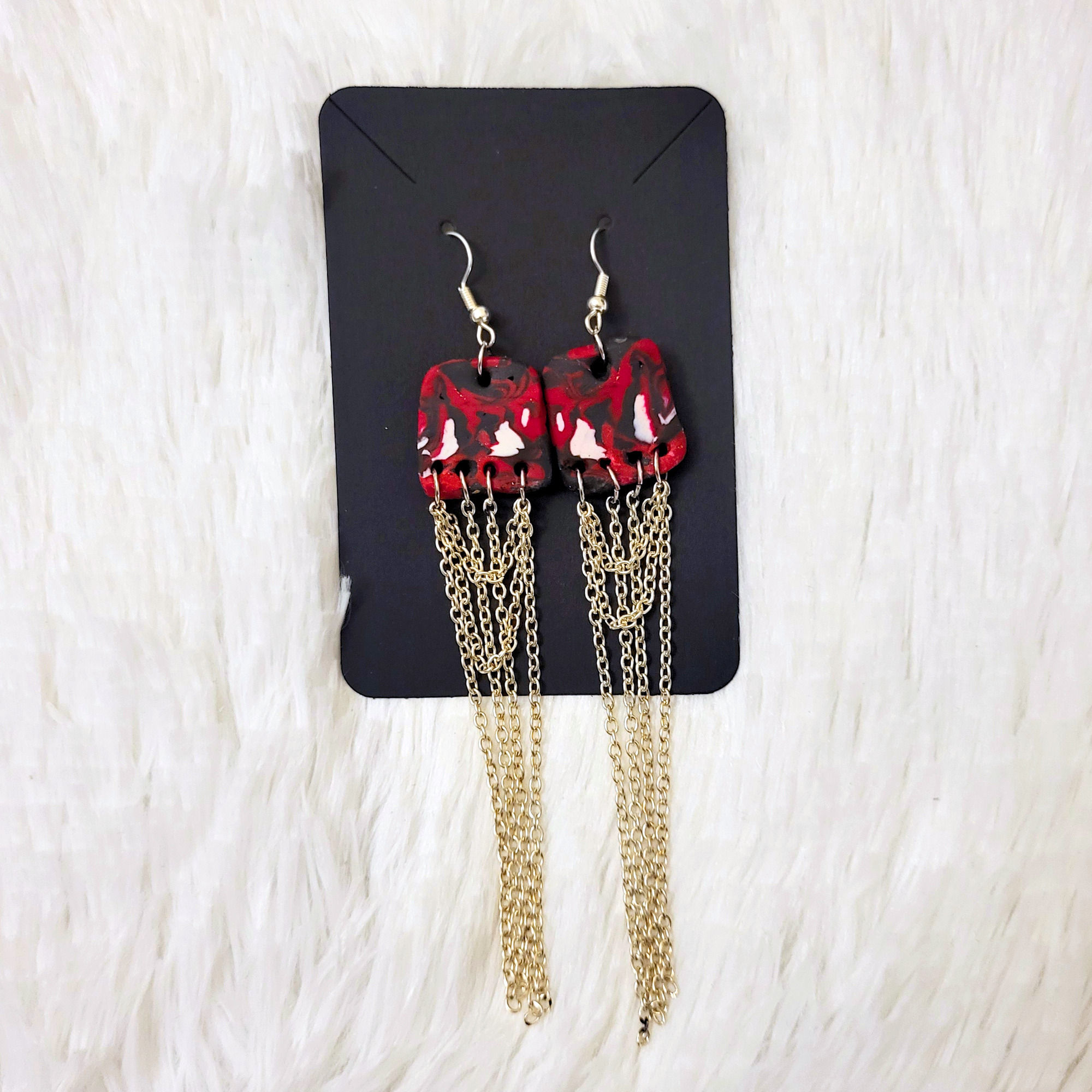 Red Marble Chained Earrings