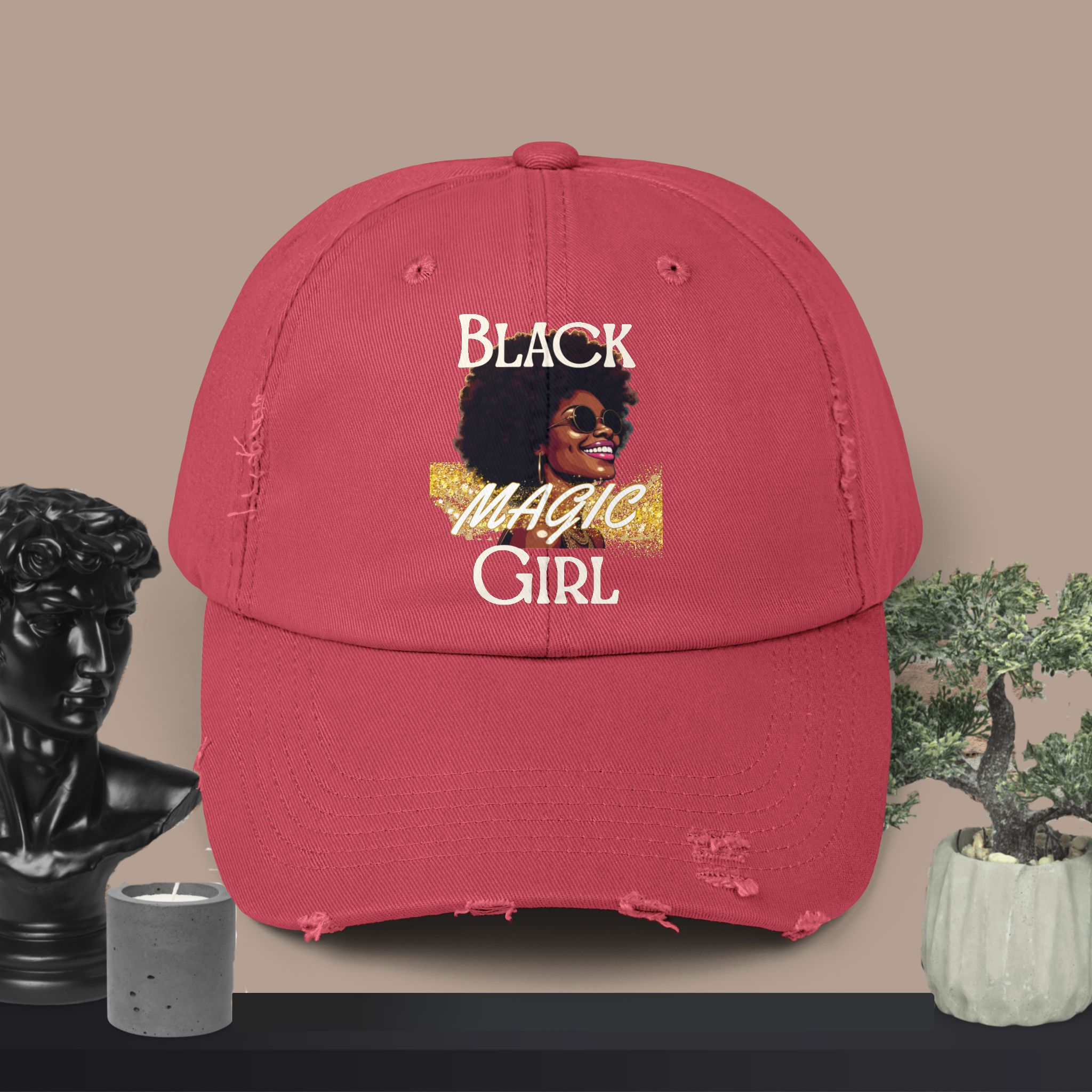 Black Magic Girl Distressed Baseball Hat