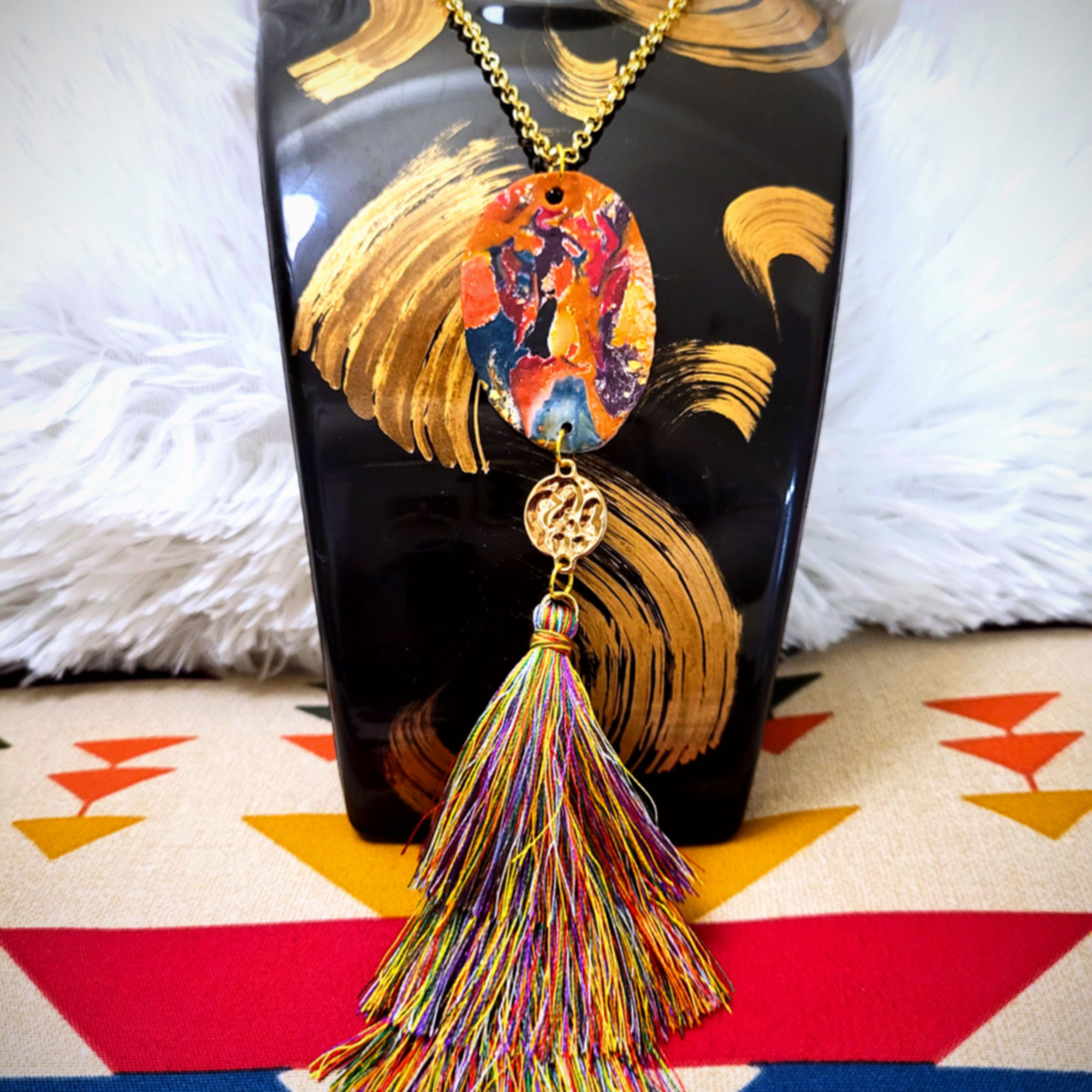 Autumnal Marble Tassle Necklace