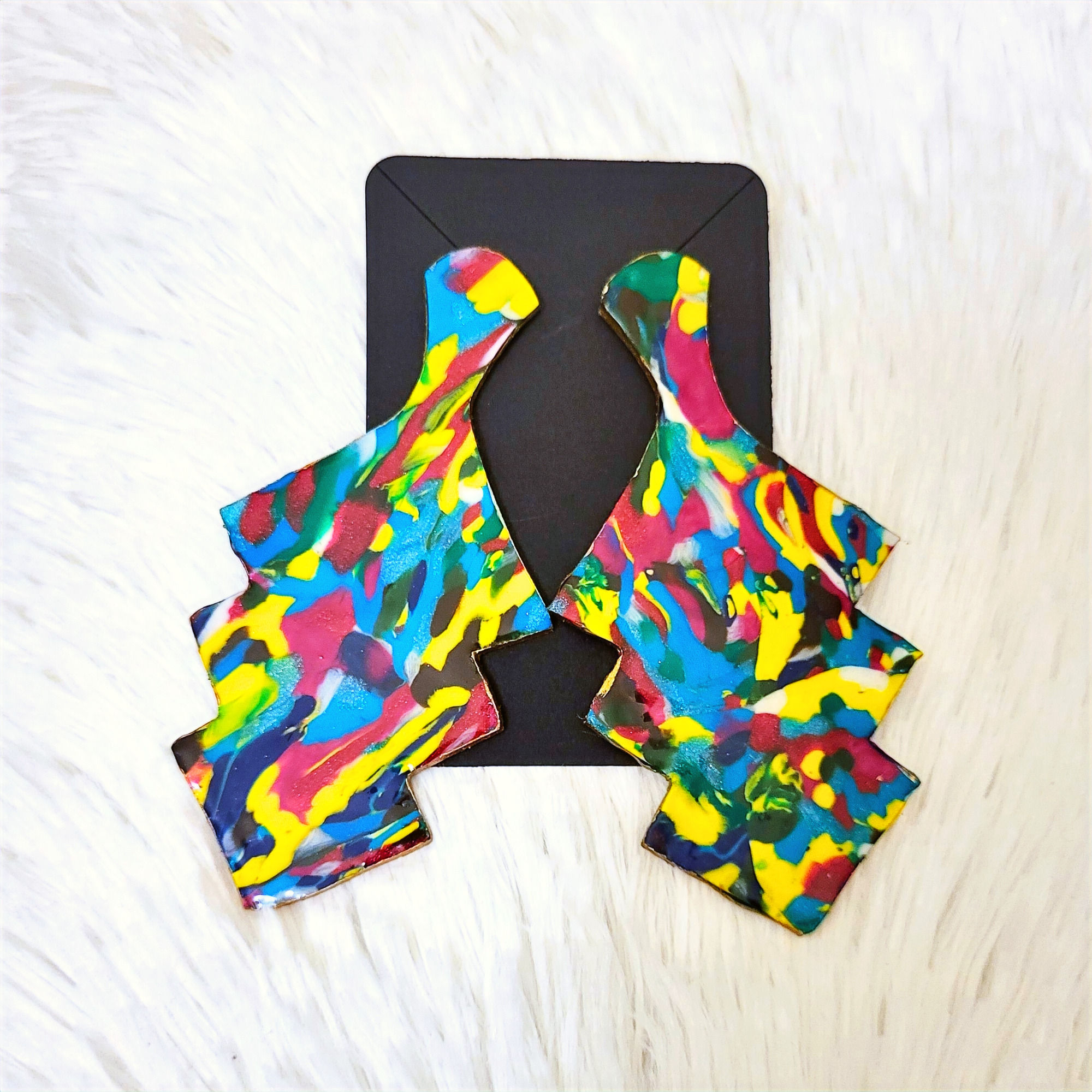 Rainbow Marble Abstract Drop Earrings