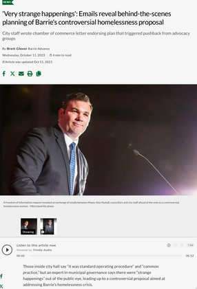 Barrie Advance reveals details from FOI regarding City's Anti-Homeless Motion