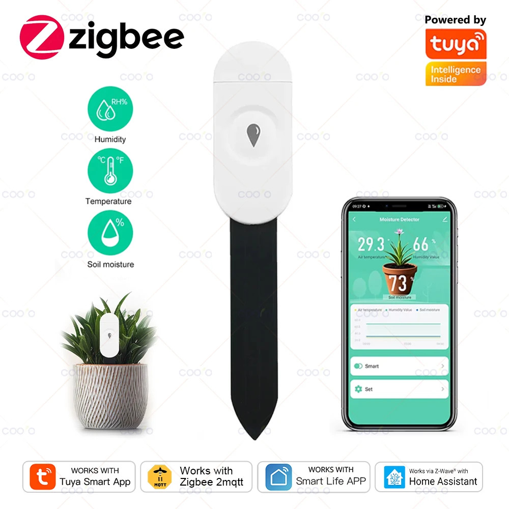 Tuya Smart ZigBee Soil Moisture Sensor Temperature and Humidity Meter Thermo
